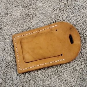 Suede luggage tag. Tan. Vintage...from 1980s.